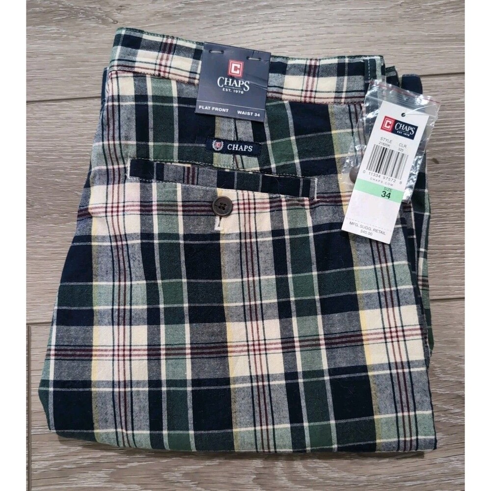 CHAPS BY RALPH LAUREN BERMUDA SHORTS MEN'S 34 x 10 BLUE PLAID COTTON NEW W/TAGS